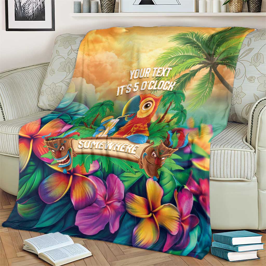 5 Oclock Somewhere Personalized Blanket Hawaii Parrots Plumeria Summer Vibe - Polynesian Pride