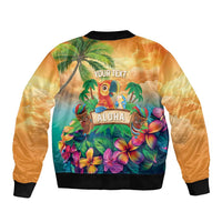 5 Oclock Somewhere Personalized Bomber Jacket Hawaii Parrots Plumeria Summer Vibe LT9 - Polynesian Pride