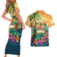 5 Oclock Somewhere Personalized Couples Matching Short Sleeve Bodycon Dress and Hawaiian Shirt Hawaii Parrots Plumeria Summer Vibe - Polynesian Pride