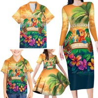 5 Oclock Somewhere Personalized Family Matching Long Sleeve Bodycon Dress and Hawaiian Shirt Hawaii Parrots Plumeria Summer Vibe - Polynesian Pride