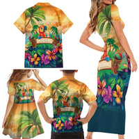 5 Oclock Somewhere Personalized Family Matching Short Sleeve Bodycon Dress and Hawaiian Shirt Hawaii Parrots Plumeria Summer Vibe - Polynesian Pride