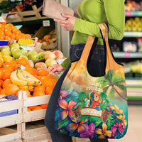 5 Oclock Somewhere Personalized Grocery Bag Hawaii Parrots Plumeria Summer Vibe - Polynesian Pride
