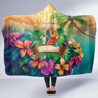 5 Oclock Somewhere Personalized Hooded Blanket Hawaii Parrots Plumeria Summer Vibe - Polynesian Pride
