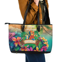 5 Oclock Somewhere Personalized Leather Tote Bag Hawaii Parrots Plumeria Summer Vibe LT9 - Polynesian Pride