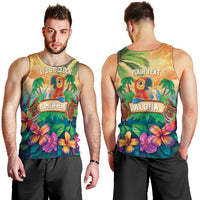 5 Oclock Somewhere Personalized Men Tank Top Hawaii Parrots Plumeria Summer Vibe - Polynesian Pride
