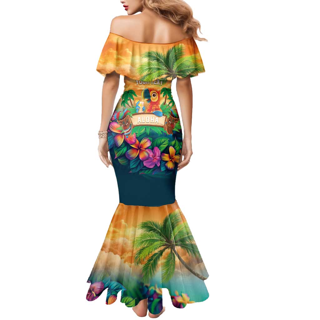 5 Oclock Somewhere Personalized Mermaid Dress Hawaii Parrots Plumeria Summer Vibe - Polynesian Pride