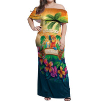 5 Oclock Somewhere Personalized Off Shoulder Maxi Dress Hawaii Parrots Plumeria Summer Vibe - Polynesian Pride