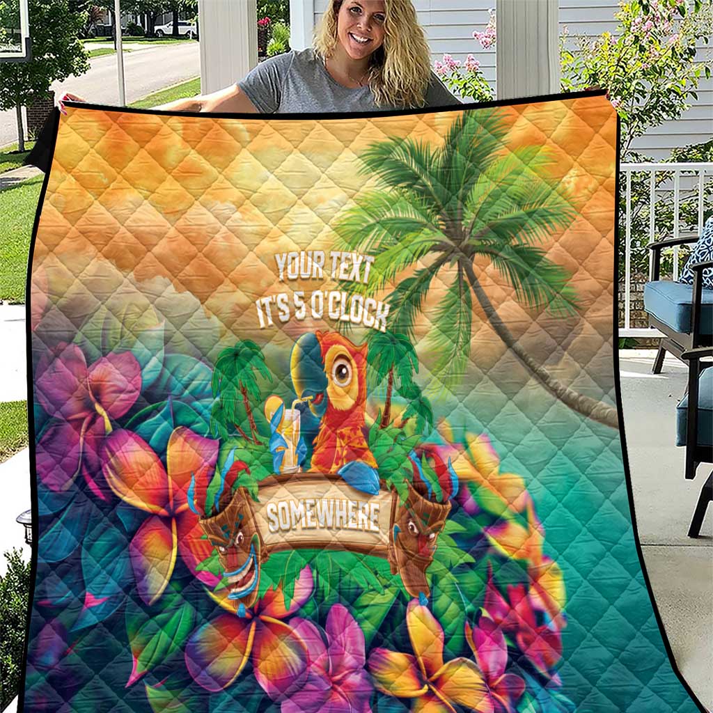 5 Oclock Somewhere Personalized Quilt Hawaii Parrots Plumeria Summer Vibe - Polynesian Pride