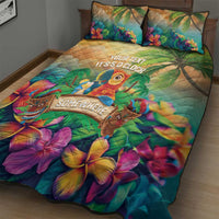 5 Oclock Somewhere Personalized Quilt Bed Set Hawaii Parrots Plumeria Summer Vibe - Polynesian Pride