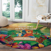 5 Oclock Somewhere Personalized Round Carpet Hawaii Parrots Plumeria Summer Vibe - Polynesian Pride