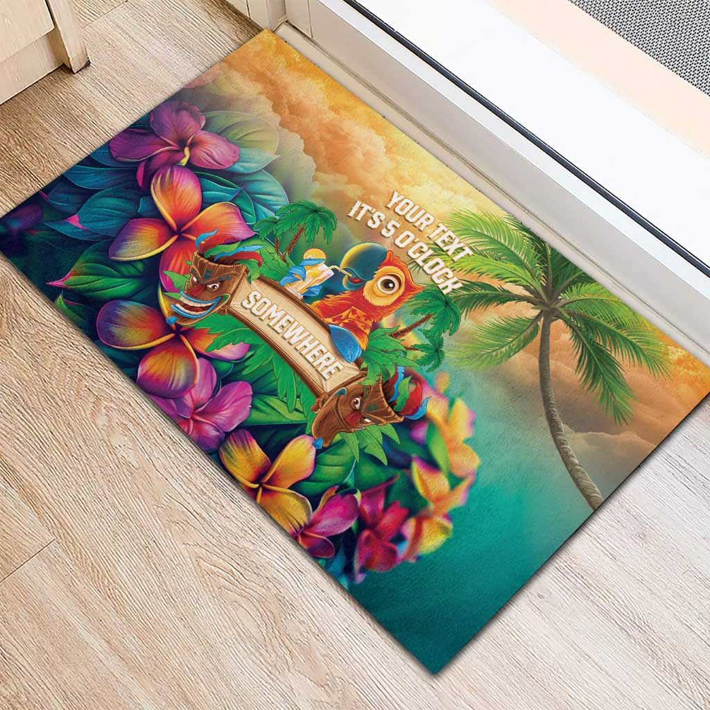 5 Oclock Somewhere Personalized Rubber Doormat Hawaii Parrots Plumeria Summer Vibe - Polynesian Pride