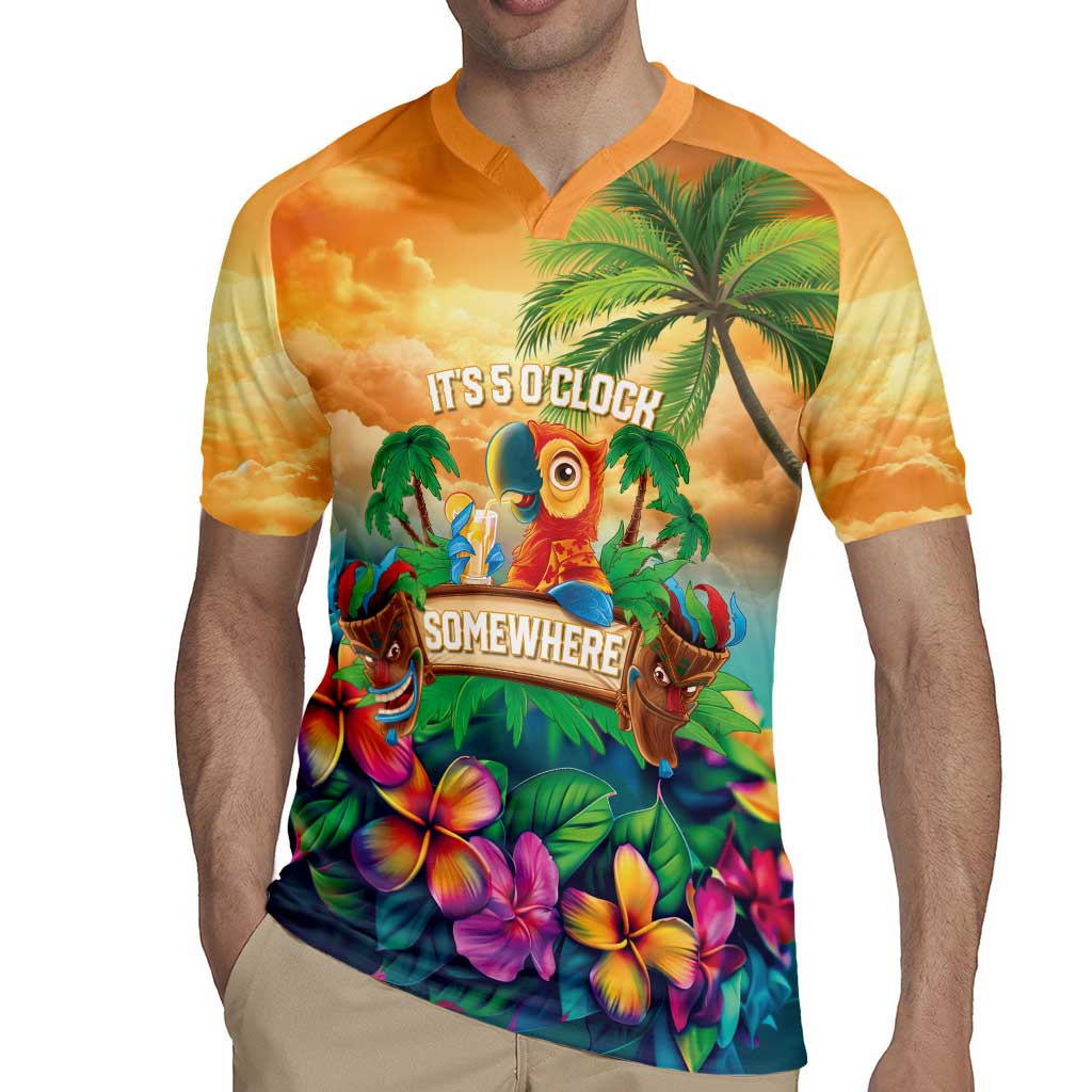 5 Oclock Somewhere Personalized Rugby Jersey Hawaii Parrots Plumeria Summer Vibe - Polynesian Pride
