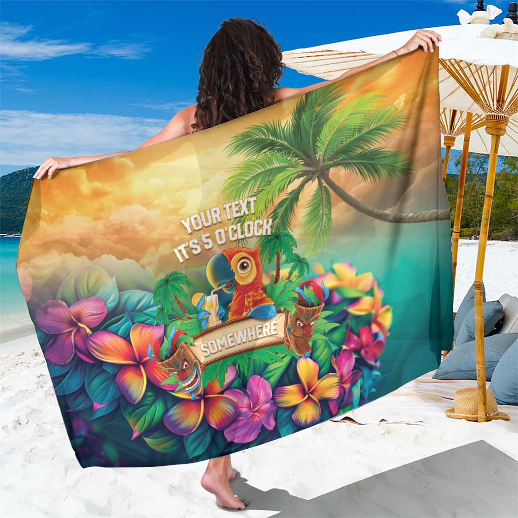 5 Oclock Somewhere Personalized Sarong Hawaii Parrots Plumeria Summer Vibe LT9 One Size 44 x 66 inches Yellow - Polynesian Pride