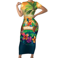 5 Oclock Somewhere Personalized Short Sleeve Bodycon Dress Hawaii Parrots Plumeria Summer Vibe - Polynesian Pride
