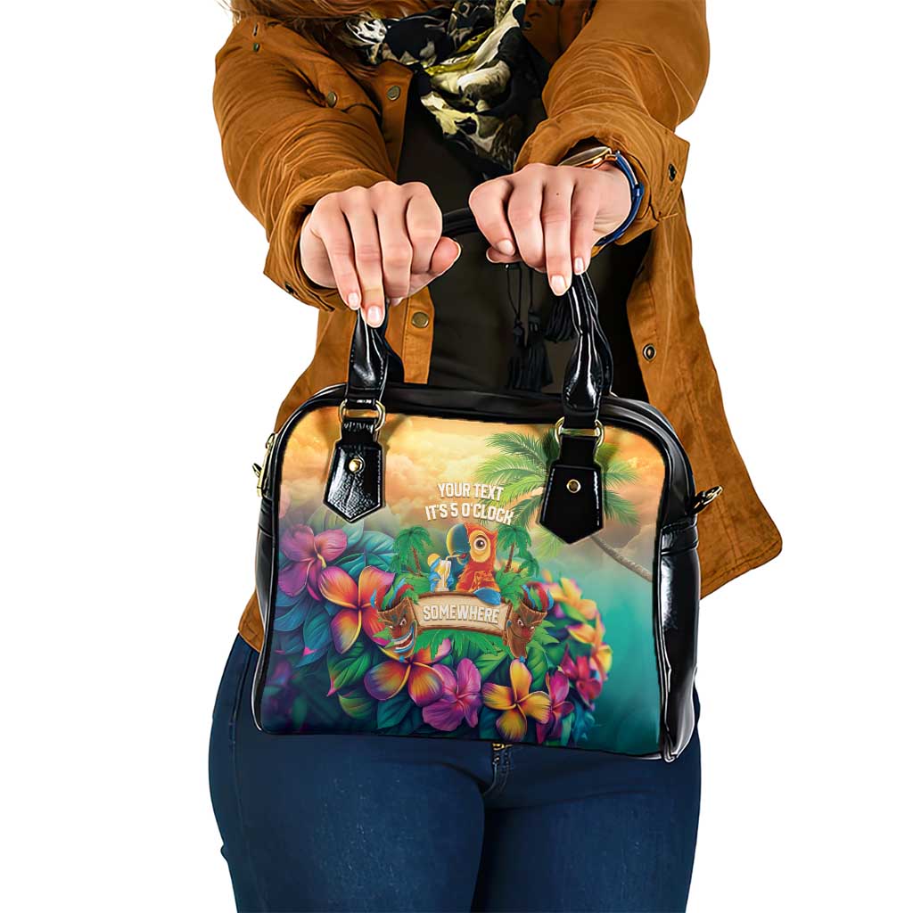 5 Oclock Somewhere Personalized Shoulder Handbag Hawaii Parrots Plumeria Summer Vibe LT9 One Size Yellow - Polynesian Pride