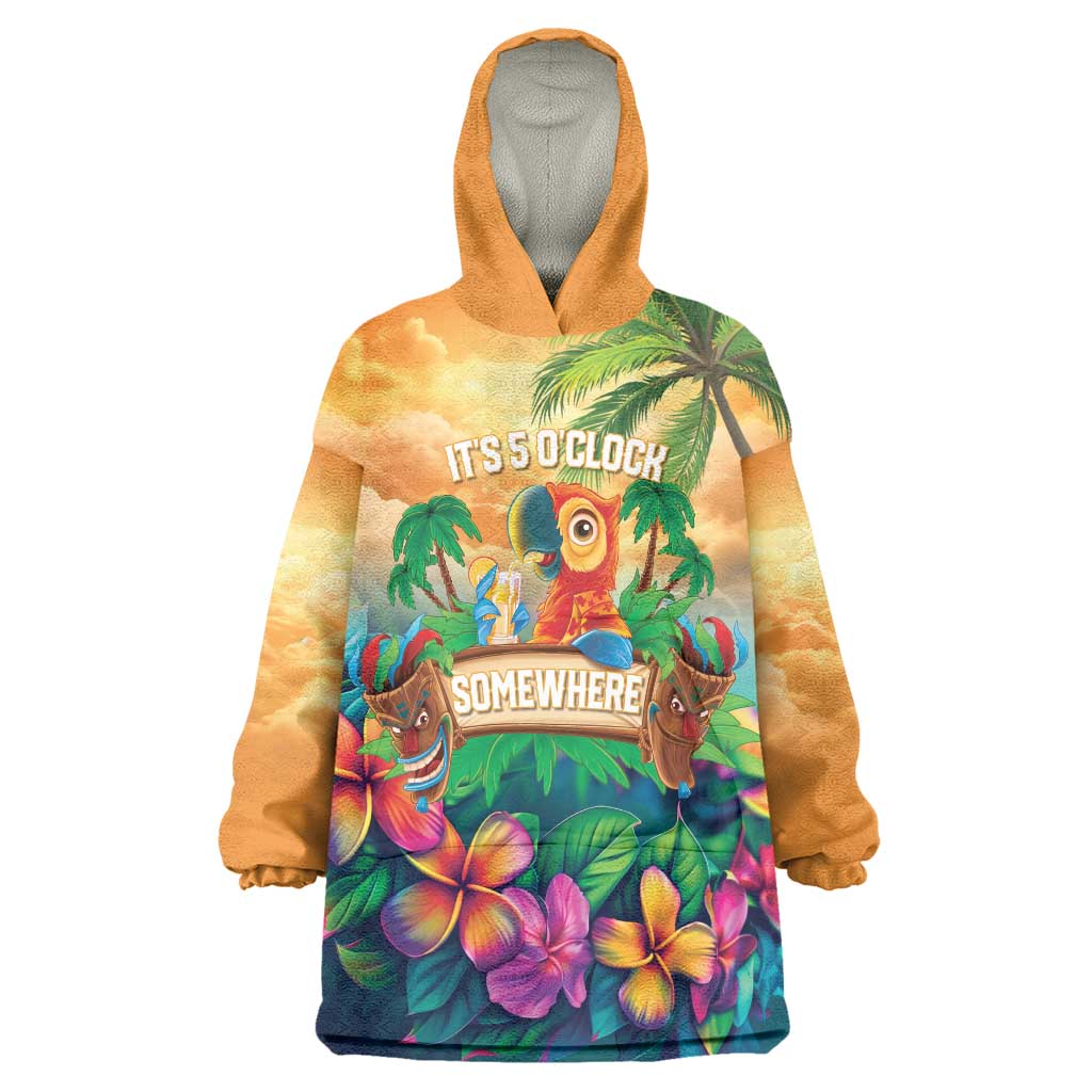 5 Oclock Somewhere Personalized Wearable Blanket Hoodie Hawaii Parrots Plumeria Summer Vibe LT9 One Size Yellow - Polynesian Pride