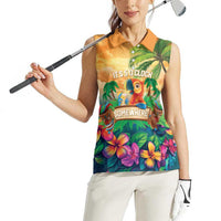 5 Oclock Somewhere Personalized Women Sleeveless Polo Shirt Hawaii Parrots Plumeria Summer Vibe - Polynesian Pride