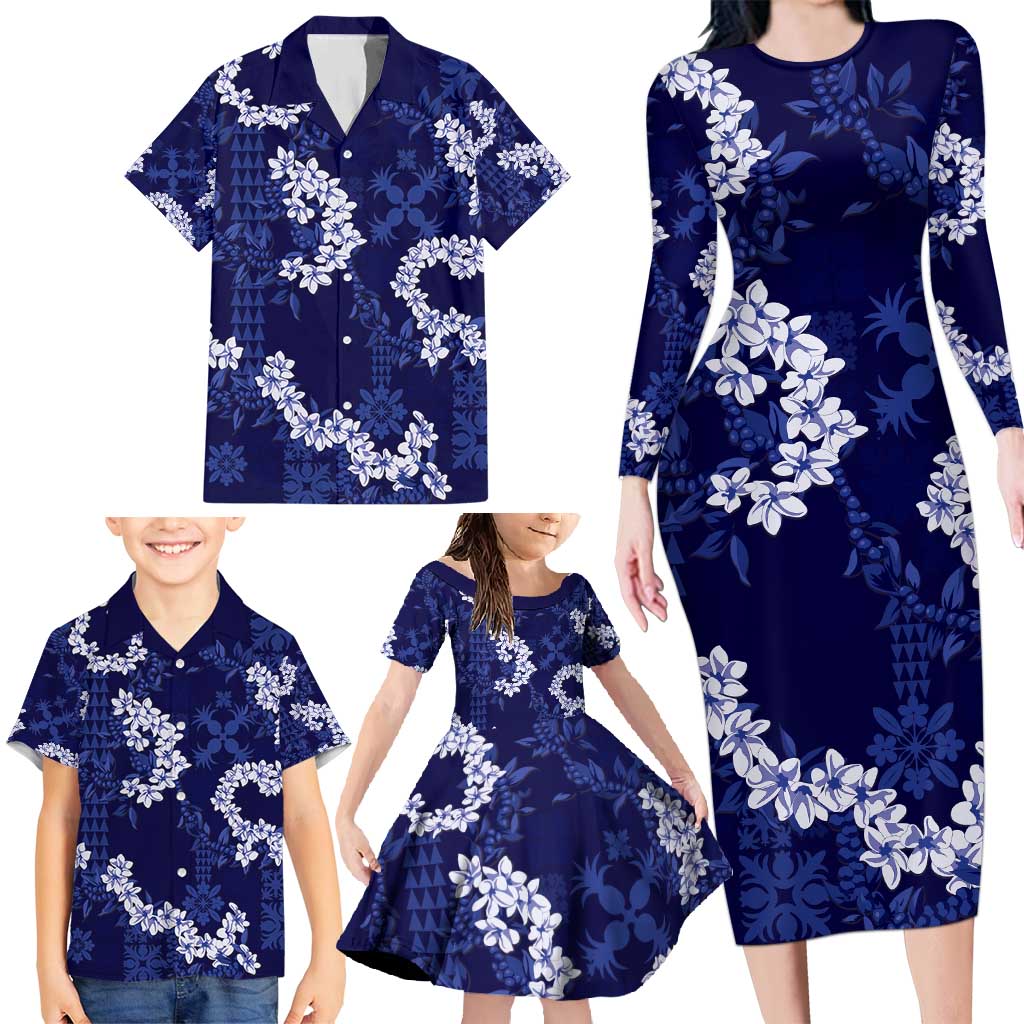 Mokihana Maile and Ilima Leis Family Matching Long Sleeve Bodycon Dress and Hawaiian Shirt Uliuli Hawaiian Tapa Quilt Pattern - Polynesian Pride