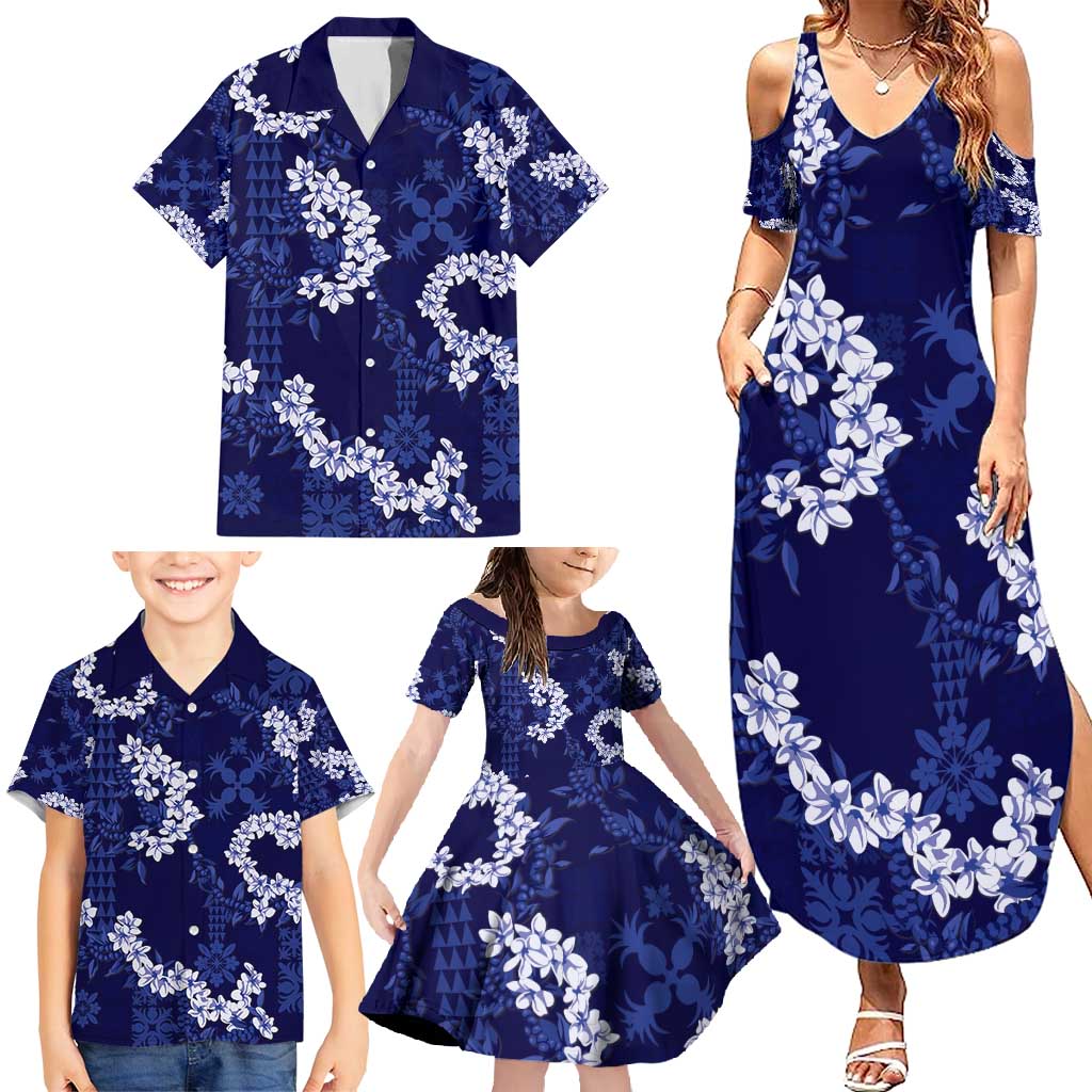 Mokihana Maile and Ilima Leis Family Matching Summer Maxi Dress and Hawaiian Shirt Uliuli Hawaiian Tapa Quilt Pattern - Polynesian Pride