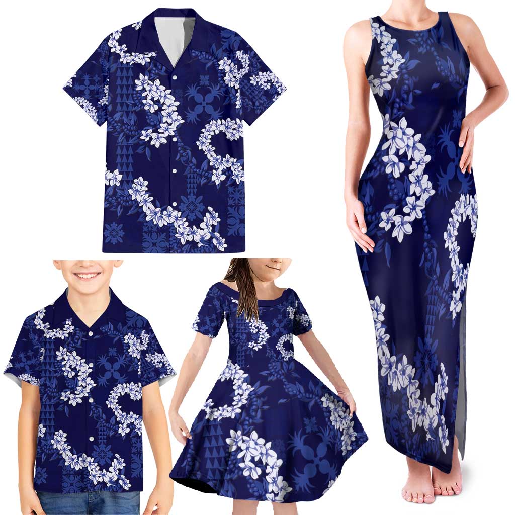 Mokihana Maile and Ilima Leis Family Matching Tank Maxi Dress and Hawaiian Shirt Uliuli Hawaiian Tapa Quilt Pattern - Polynesian Pride