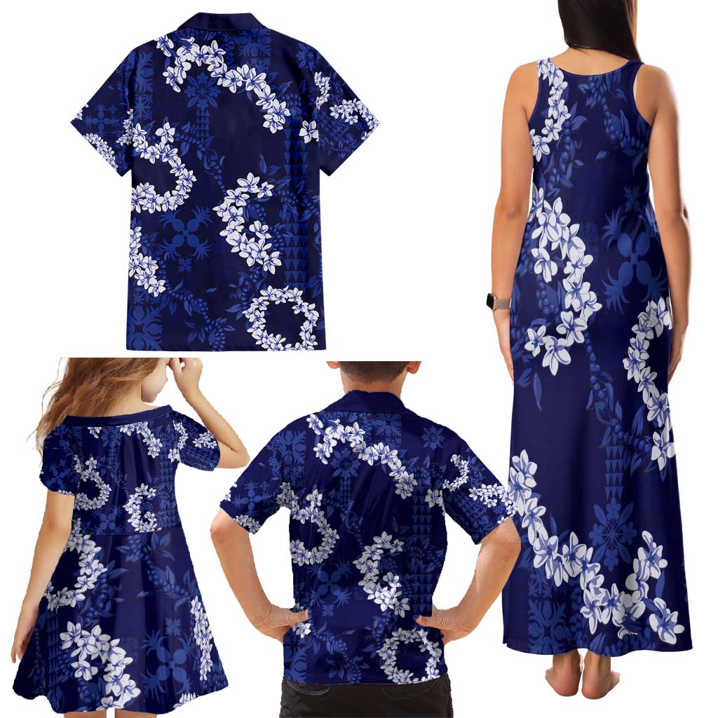 Mokihana Maile and Ilima Leis Family Matching Tank Maxi Dress and Hawaiian Shirt Uliuli Hawaiian Tapa Quilt Pattern - Polynesian Pride