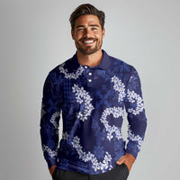 Mokihana Maile and Ilima Leis Long Sleeve Polo Shirt Uliuli Hawaiian Tapa Quilt Pattern - Polynesian Pride