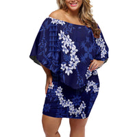Mokihana Maile and Ilima Leis Off Shoulder Short Dress Uliuli Hawaiian Tapa Quilt Pattern - Polynesian Pride