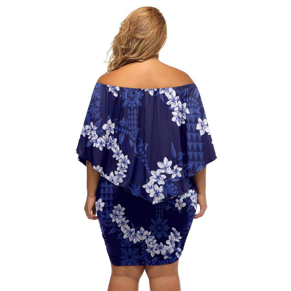 Mokihana Maile and Ilima Leis Off Shoulder Short Dress Uliuli Hawaiian Tapa Quilt Pattern - Polynesian Pride