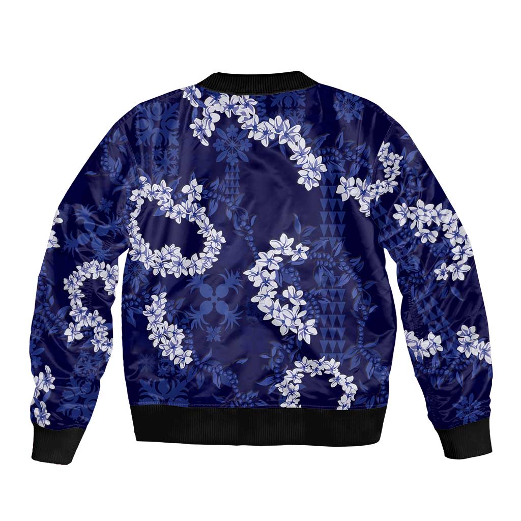 Mokihana Maile and Ilima Leis Sleeve Zip Bomber Jacket Uliuli Hawaiian Tapa Quilt Pattern - Polynesian Pride