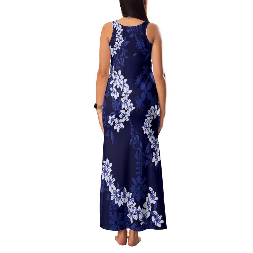 Mokihana Maile and Ilima Leis Tank Maxi Dress Uliuli Hawaiian Tapa Quilt Pattern - Polynesian Pride