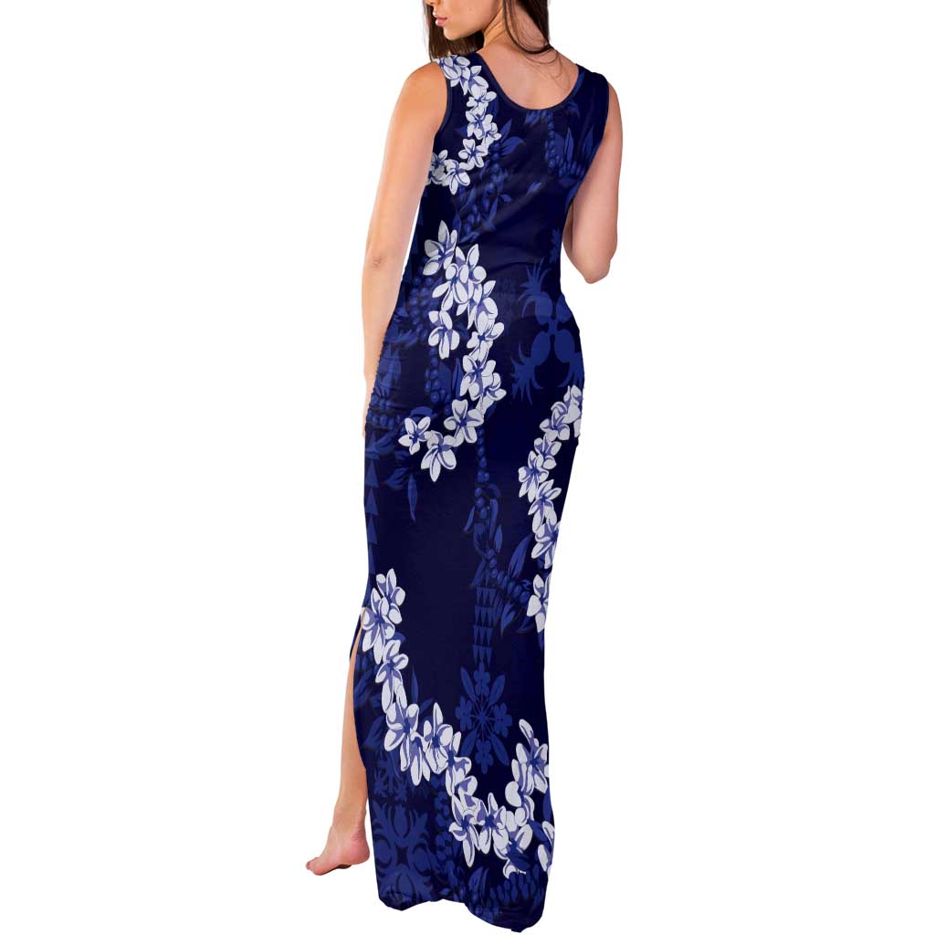 Mokihana Maile and Ilima Leis Tank Maxi Dress Uliuli Hawaiian Tapa Quilt Pattern - Polynesian Pride