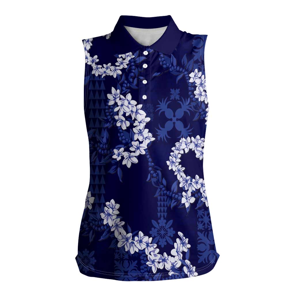 Mokihana Maile and Ilima Leis Women Sleeveless Polo Shirt Uliuli Hawaiian Tapa Quilt Pattern - Polynesian Pride