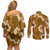Mokihana Maile and Ilima Leis Couples Matching Off Shoulder Short Dress and Long Sleeve Button Shirt Alani Hawaiian Tapa Quilt Pattern - Polynesian Pride