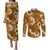 Mokihana Maile and Ilima Leis Couples Matching Puletasi and Long Sleeve Button Shirt Alani Hawaiian Tapa Quilt Pattern - Polynesian Pride