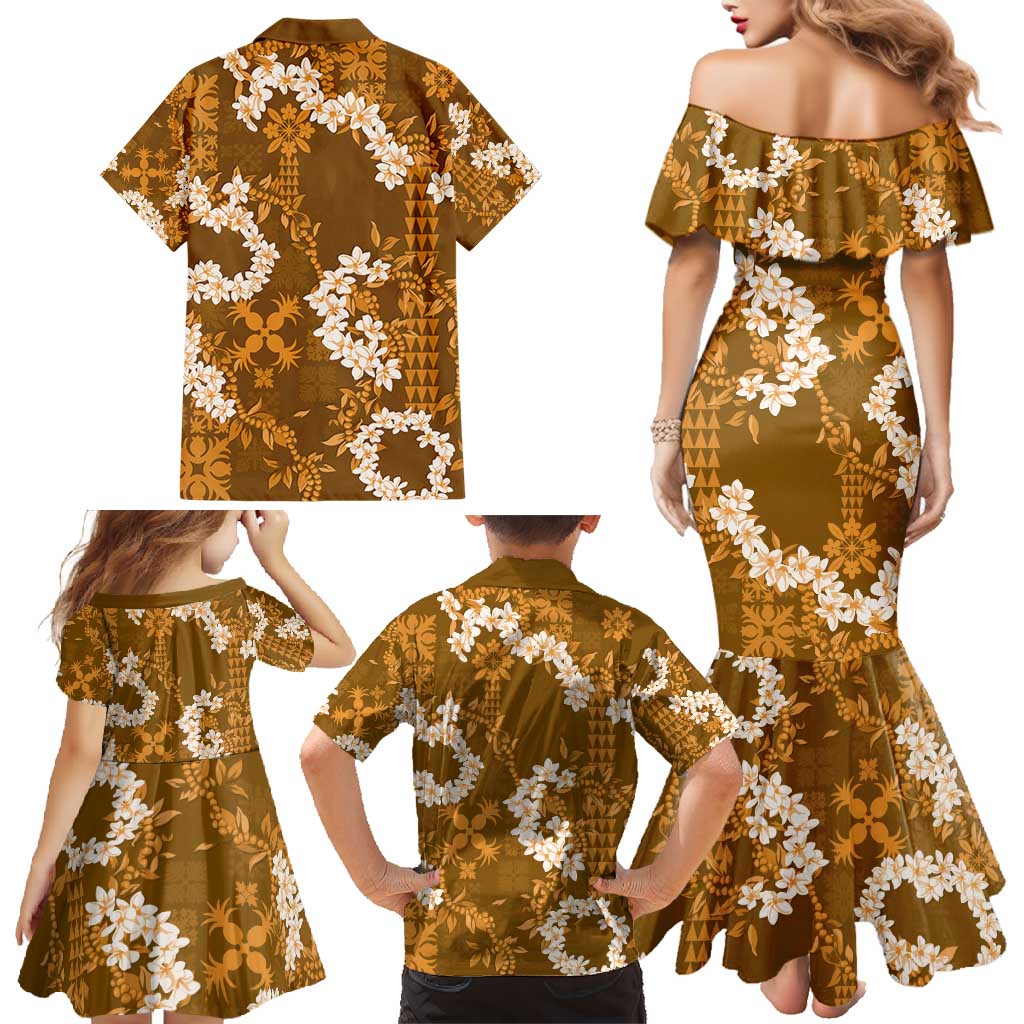 Mokihana Maile and Ilima Leis Family Matching Mermaid Dress and Hawaiian Shirt Alani Hawaiian Tapa Quilt Pattern - Polynesian Pride