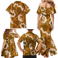 Mokihana Maile and Ilima Leis Family Matching Mermaid Dress and Hawaiian Shirt Alani Hawaiian Tapa Quilt Pattern - Polynesian Pride