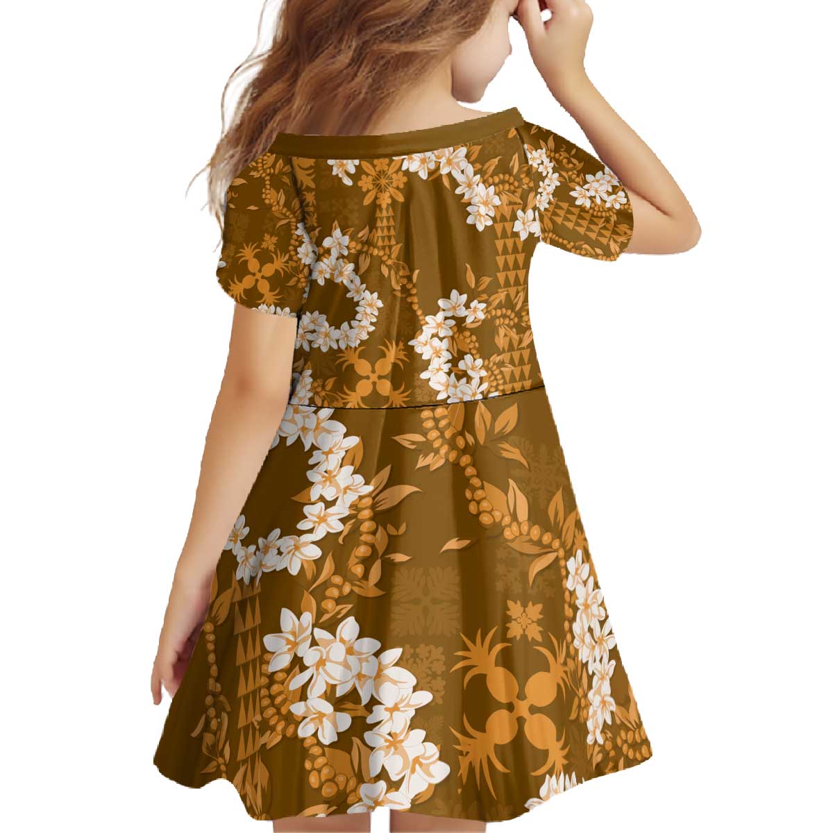 Mokihana Maile and Ilima Leis Family Matching Off The Shoulder Long Sleeve Dress and Hawaiian Shirt Alani Hawaiian Tapa Quilt Pattern - Polynesian Pride