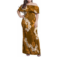 Mokihana Maile and Ilima Leis Family Matching Off Shoulder Maxi Dress and Hawaiian Shirt Alani Hawaiian Tapa Quilt Pattern - Polynesian Pride