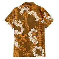 Mokihana Maile and Ilima Leis Family Matching Off Shoulder Short Dress and Hawaiian Shirt Alani Hawaiian Tapa Quilt Pattern - Polynesian Pride