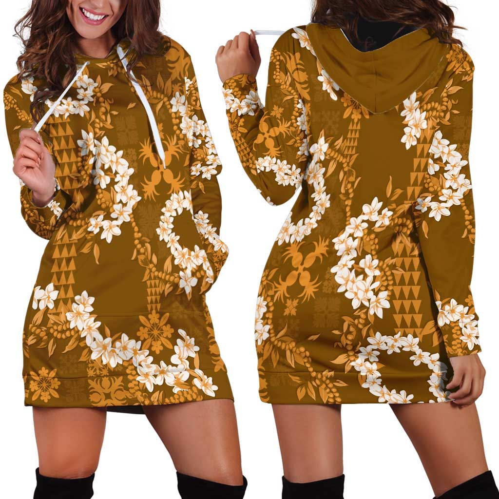 Mokihana Maile and Ilima Leis Hoodie Dress Alani Hawaiian Tapa Quilt Pattern - Polynesian Pride