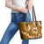 Mokihana Maile and Ilima Leis Leather Tote Bag Alani Hawaiian Tapa Quilt Pattern - Polynesian Pride