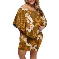 Mokihana Maile and Ilima Leis Off Shoulder Short Dress Alani Hawaiian Tapa Quilt Pattern - Polynesian Pride