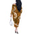 Mokihana Maile and Ilima Leis Off The Shoulder Long Sleeve Dress Alani Hawaiian Tapa Quilt Pattern - Polynesian Pride
