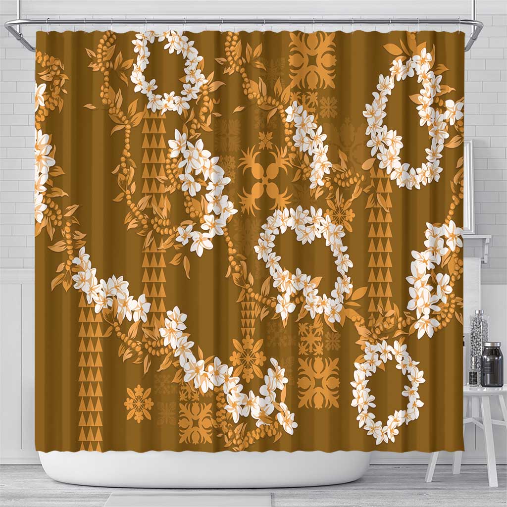 Mokihana Maile and Ilima Leis Shower Curtain Alani Hawaiian Tapa Quilt Pattern - Polynesian Pride