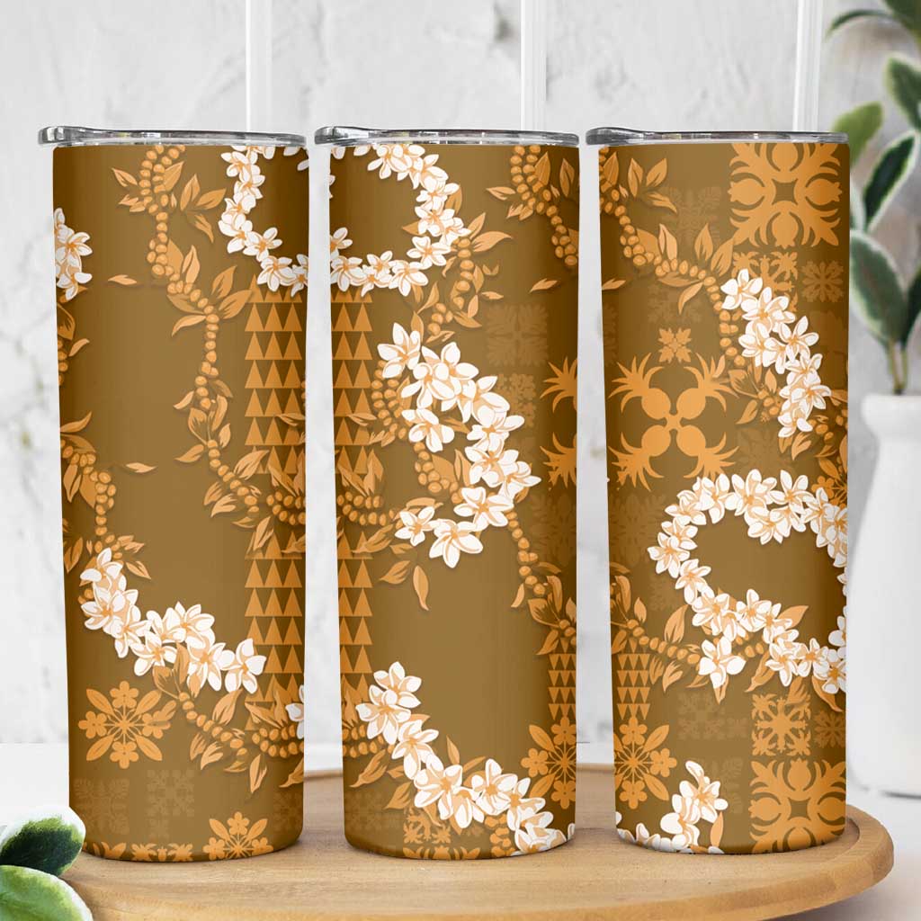Mokihana Maile and Ilima Leis Skinny Tumbler Alani Hawaiian Tapa Quilt Pattern - Polynesian Pride