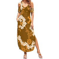 Mokihana Maile and Ilima Leis Summer Maxi Dress Alani Hawaiian Tapa Quilt Pattern - Polynesian Pride