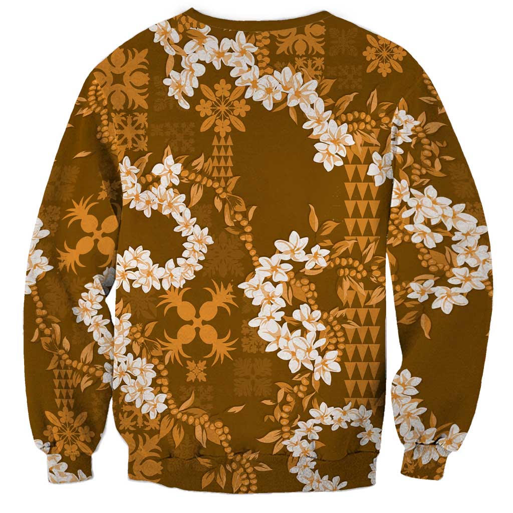 Mokihana Maile and Ilima Leis Sweatshirt Alani Hawaiian Tapa Quilt Pattern - Polynesian Pride