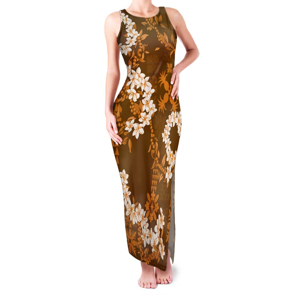 Mokihana Maile and Ilima Leis Tank Maxi Dress Alani Hawaiian Tapa Quilt Pattern - Polynesian Pride