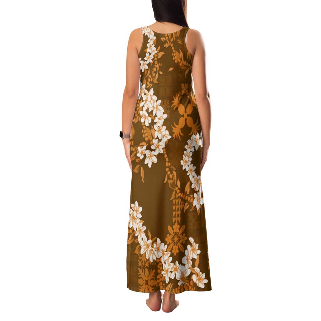Mokihana Maile and Ilima Leis Tank Maxi Dress Alani Hawaiian Tapa Quilt Pattern - Polynesian Pride