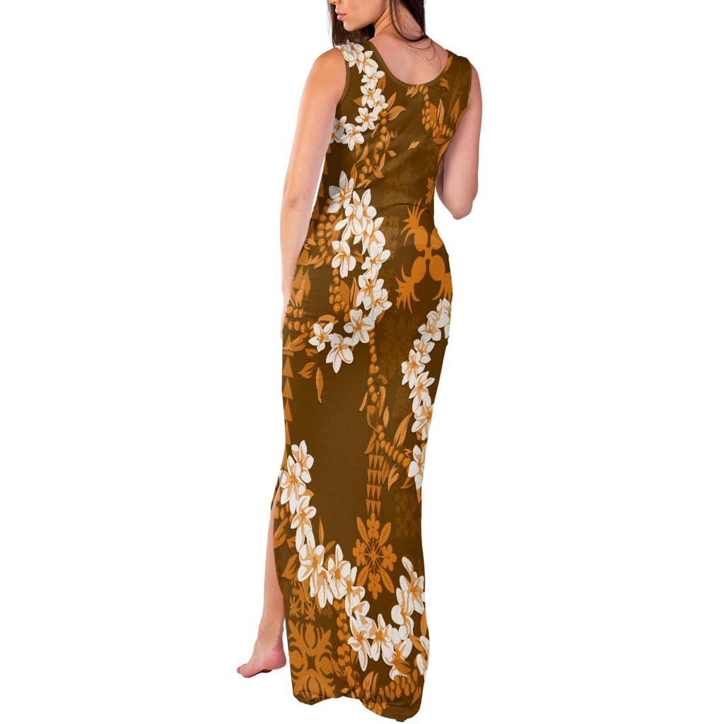 Mokihana Maile and Ilima Leis Tank Maxi Dress Alani Hawaiian Tapa Quilt Pattern - Polynesian Pride